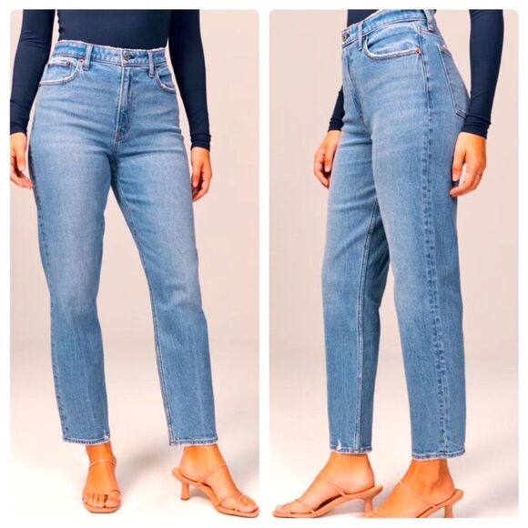 Abercrombie & Fitch Denim - Abercrombie & Fitch The Mom High Rise Jeans Women 32/14S Light Wash Straight